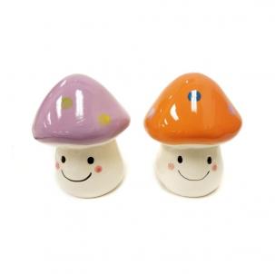 Set Of 2 Assorted Colors Happy Face Mushrooms Piggy Bank