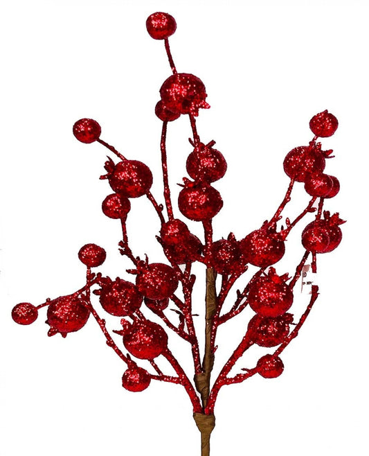 Red Glitter Holly Berries Pick