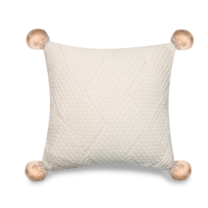 Ivory Machine Knit With Pom Poms And Feather Down Insert Pillow