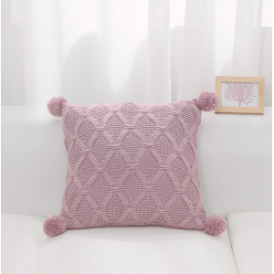 Pink Diamond Pattern Knit With Matching Pom Poms And Feather Down Insert Pillow