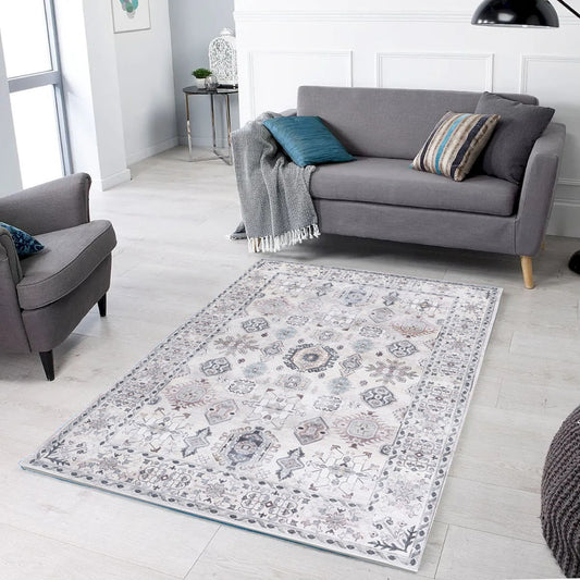 Sparx Distressed Beige Washable Transitional Rug