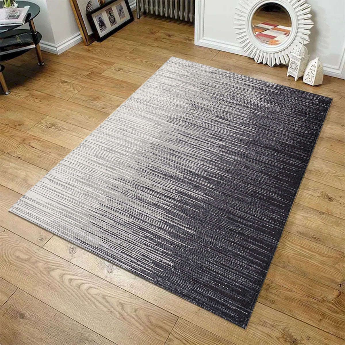 Sparx Midnight Black And White Washable Modern Rug