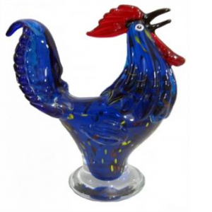 Blue With Red Comb Glass Rooster On A Clear Base Figurine