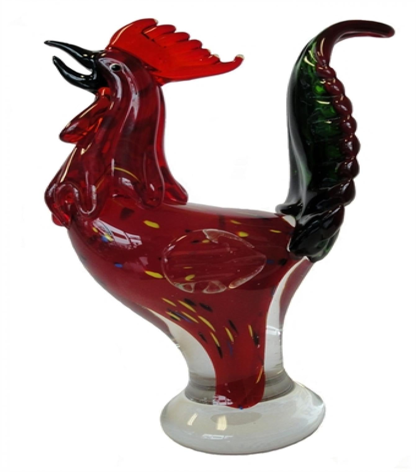 Red Glass Rooster On Glass Base Figurine