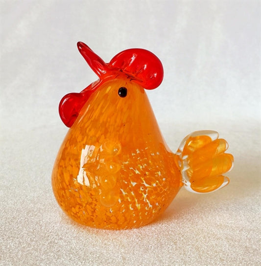 Orange Glass Rooster Paperweight