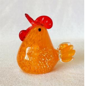 Orange Glass Rooster Paperweight