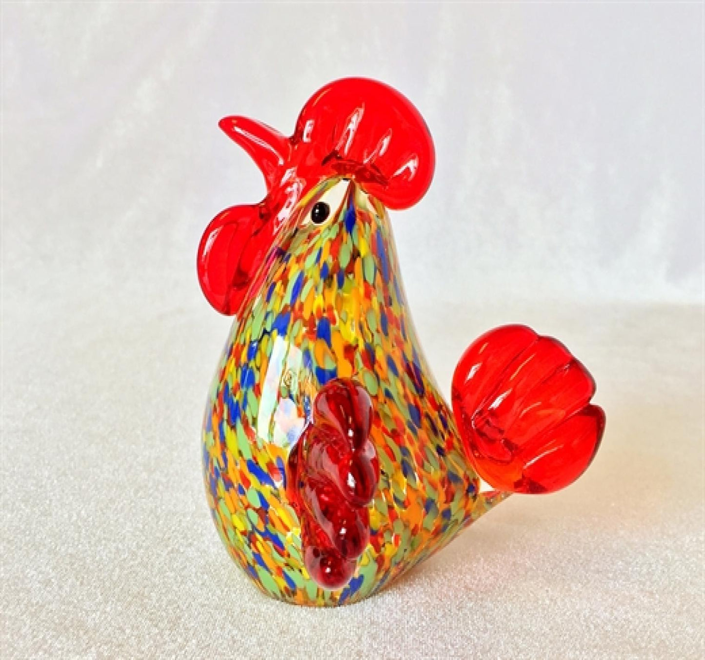 Multi Color With Red Comb Glass Rooster Figurine