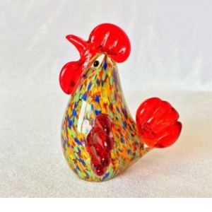 Multi Color With Red Comb Glass Rooster Figurine