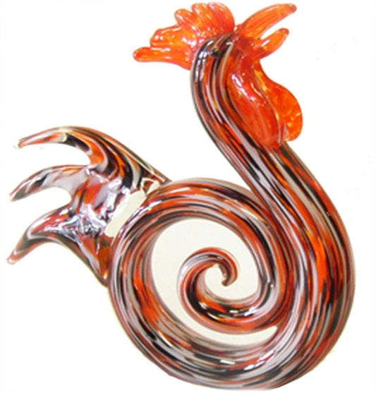 Red,Cream And Black Swirl Glass Rooster Figurine