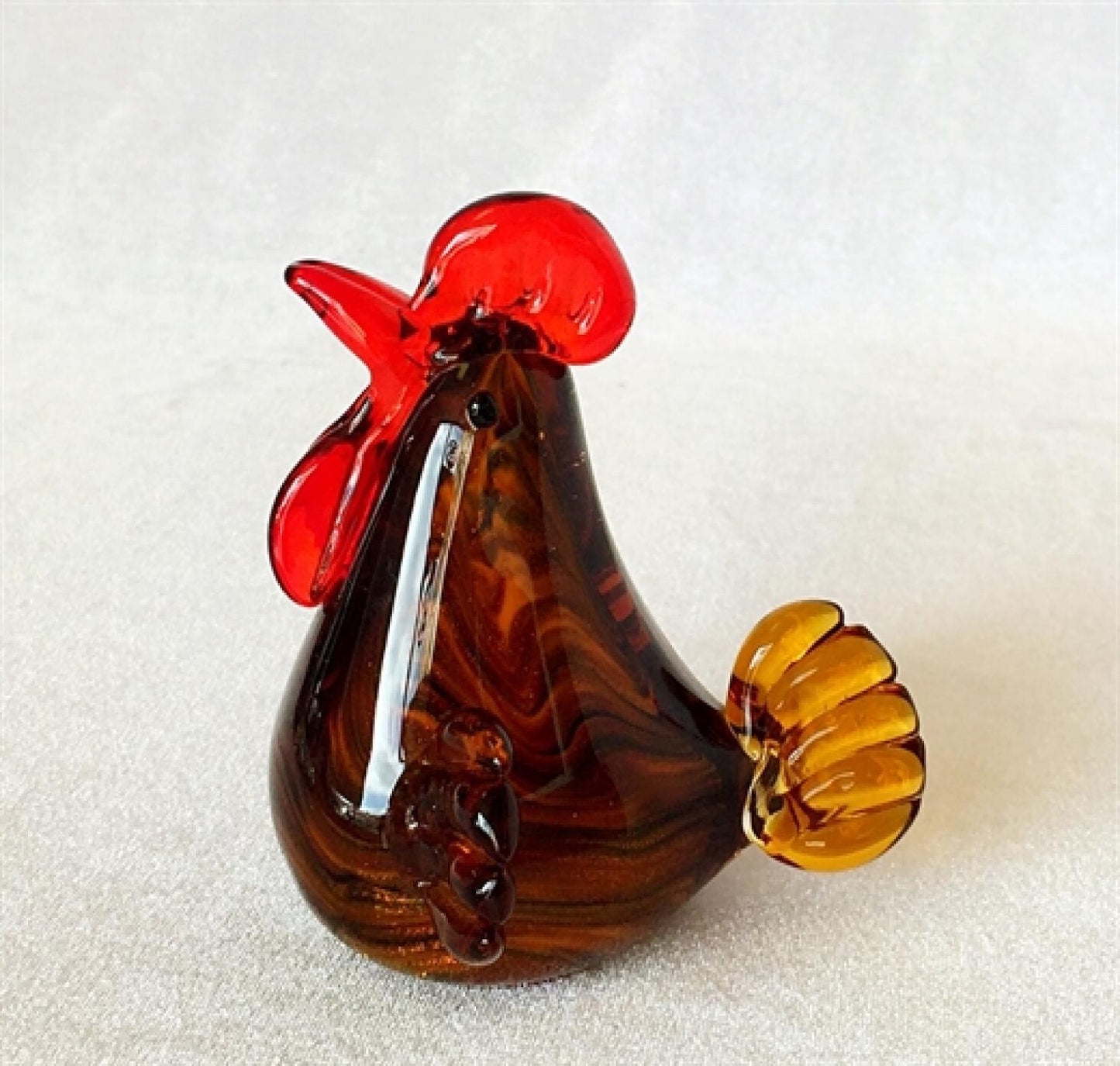 Brown Rooster With Red Comb Glass Figurine