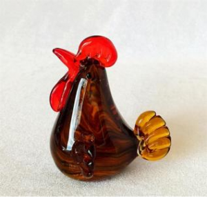 Brown Rooster With Red Comb Glass Figurine