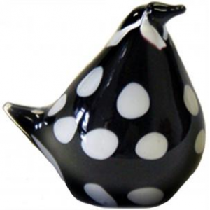 Black With White Dots Glass Rooster Paperweight