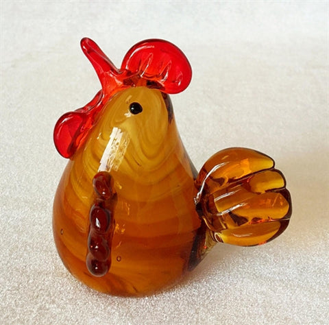 Amber Rooster With Red Comb Glass Figurine