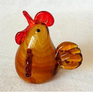 Amber Rooster With Red Comb Glass Figurine