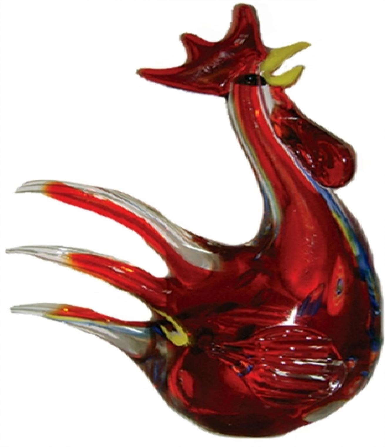 Red With Red And Clear Tail Feathers Glass Rooster Figurine