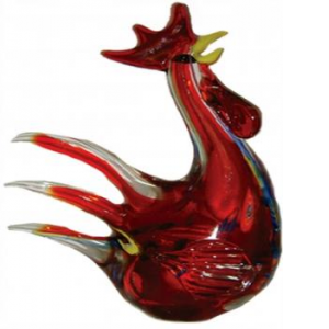 Red With Red And Clear Tail Feathers Glass Rooster Figurine