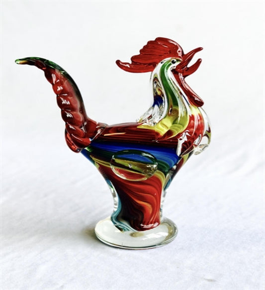 Colorful Glass Rooster On A Clear Base Figurine