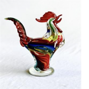 Colorful Glass Rooster On A Clear Base Figurine