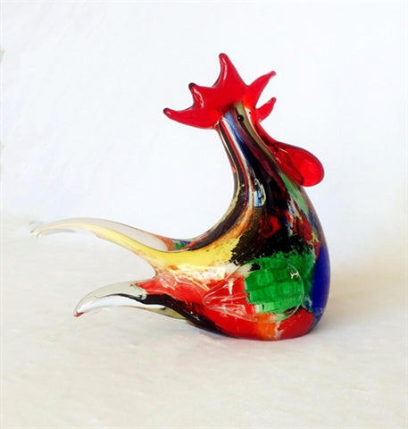Assorted Colors Glass Rooster Figurine