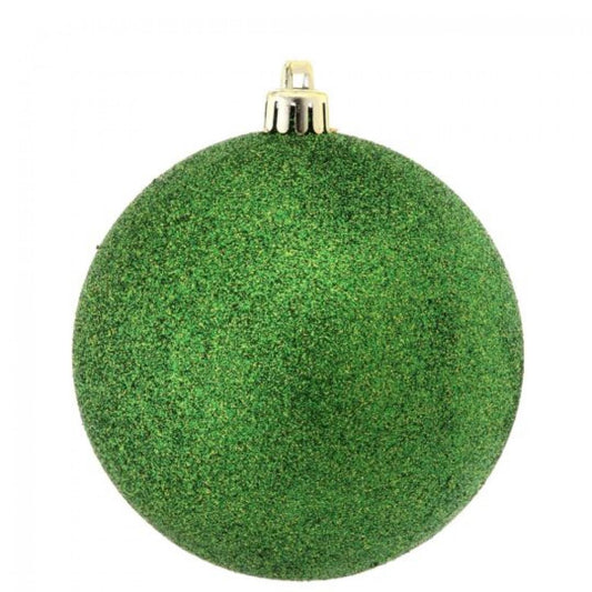 Set Of 6 Green Glitter Ball Ornaments