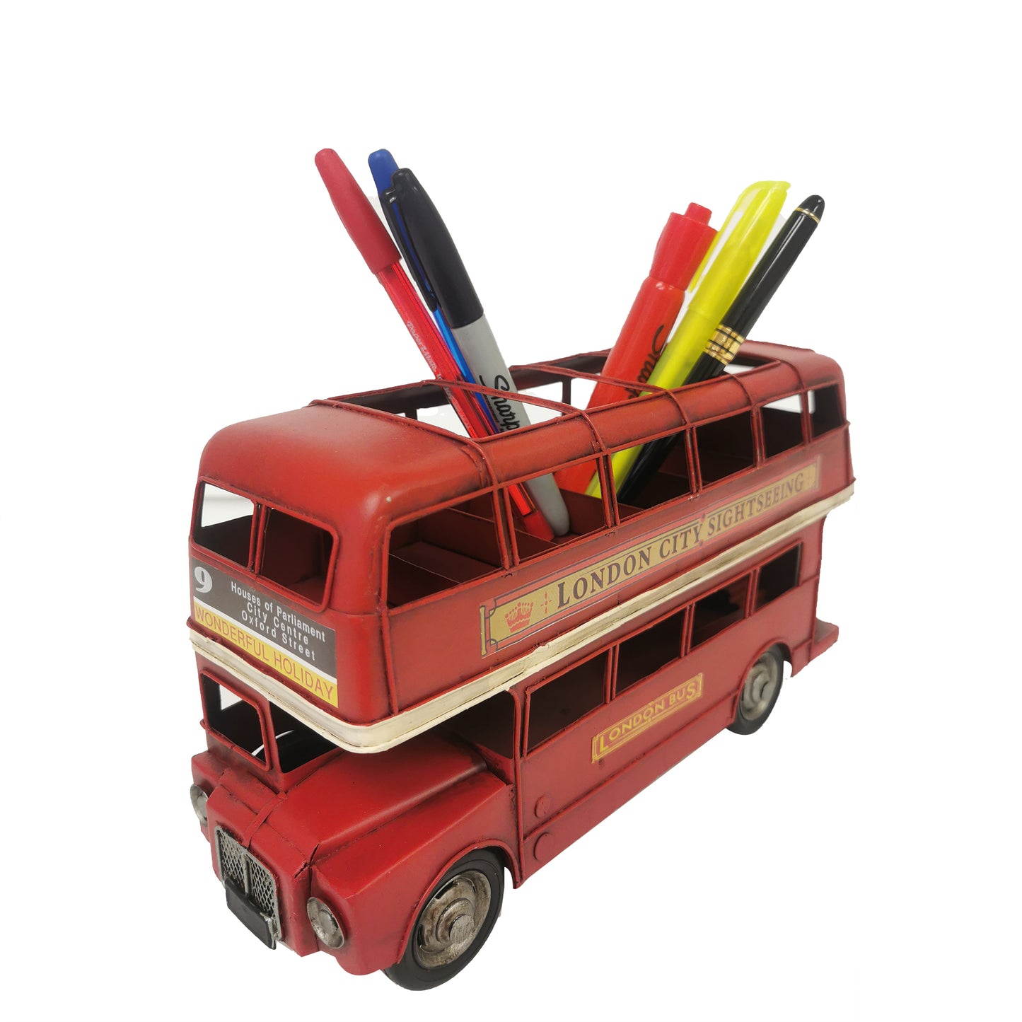 Double Decker Bus Pen Holder Figurine