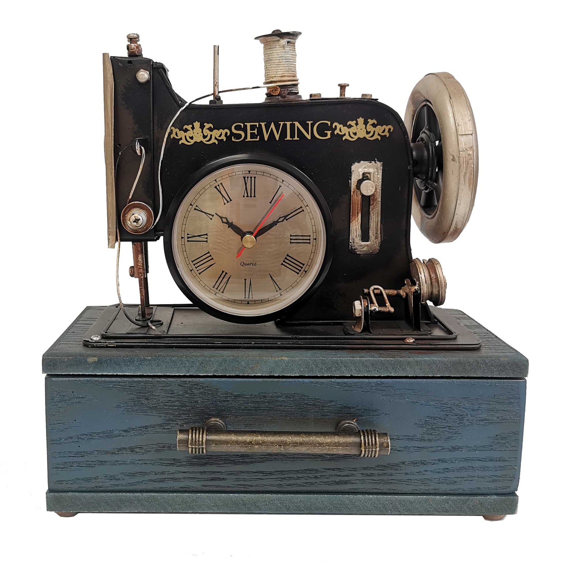 Sewing Machine With Drawer Table Clock