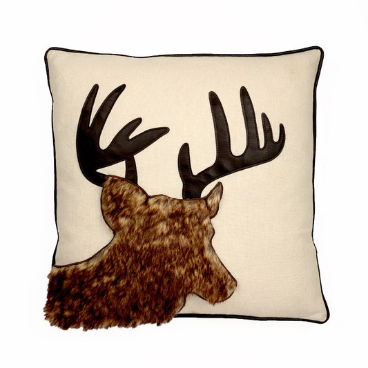 Faux Fur Deer With Antler Print And Feather Down Insert Pillow