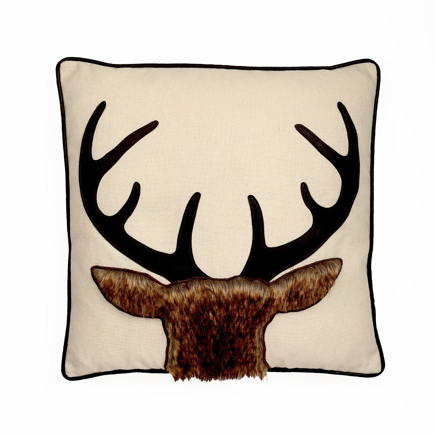 Faux Fur Deer Head With Antlers And Feather Down Insert Pillow