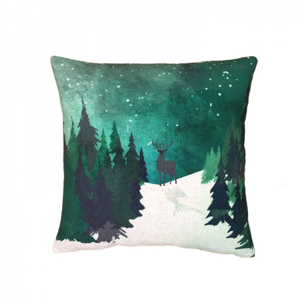 Stag On A Winters Night With Feather Down Insert Pillow