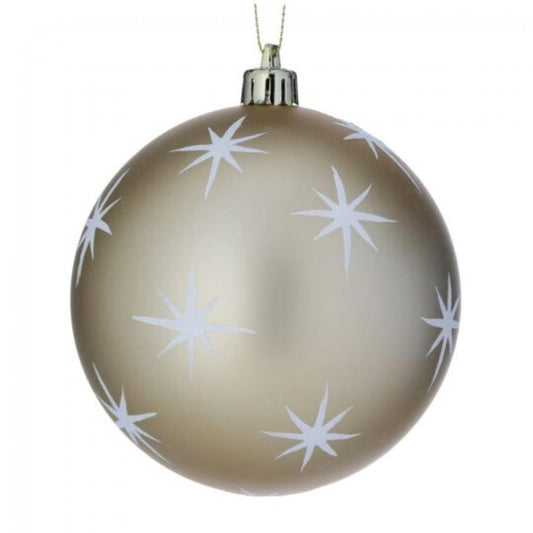 Set Of 4 White Sparkle Stars On Champagne Color Ball Ornaments