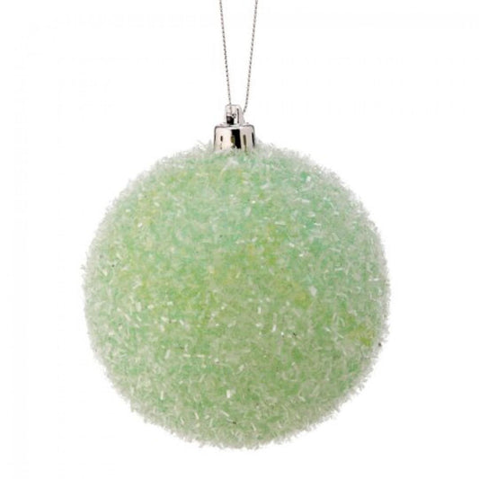 Set Of 4 Green Glitter Tinsel Ball Ornaments