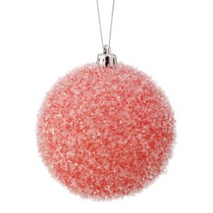 Set Of 4 Pink Glitter Tinsel Ball Ornaments