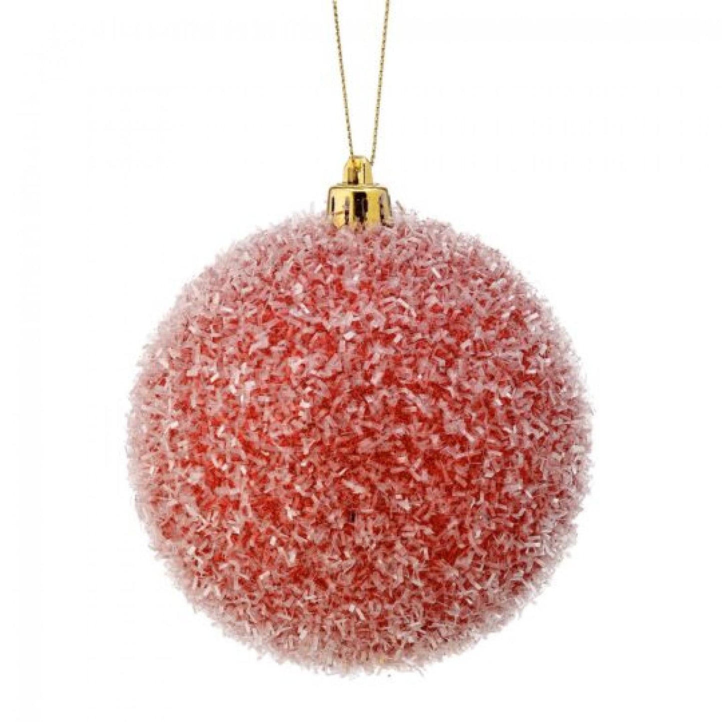 Set Of 4 Red Tinsel Glitter Ball Ornaments