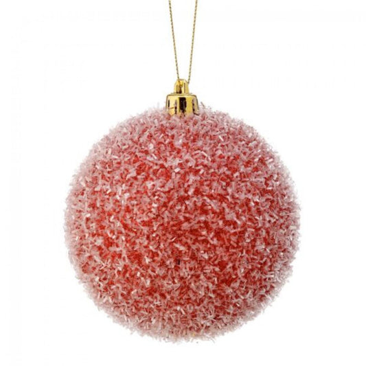 Set Of 4 Red Tinsel Glitter Ball Ornaments