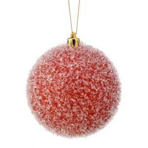 Set Of 4 Red Tinsel Glitter Ball Ornaments