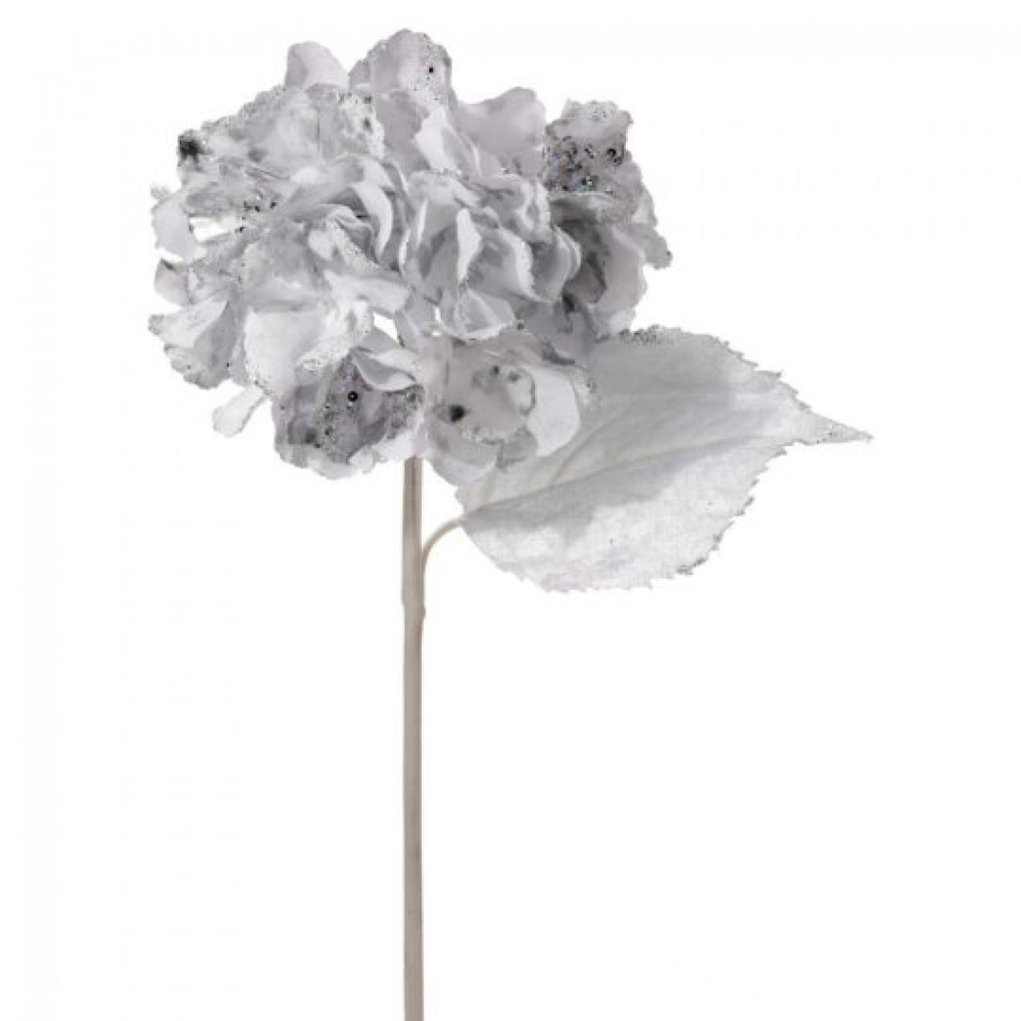 White With Silver Glitter Hydrangea Stem Artificial Flower