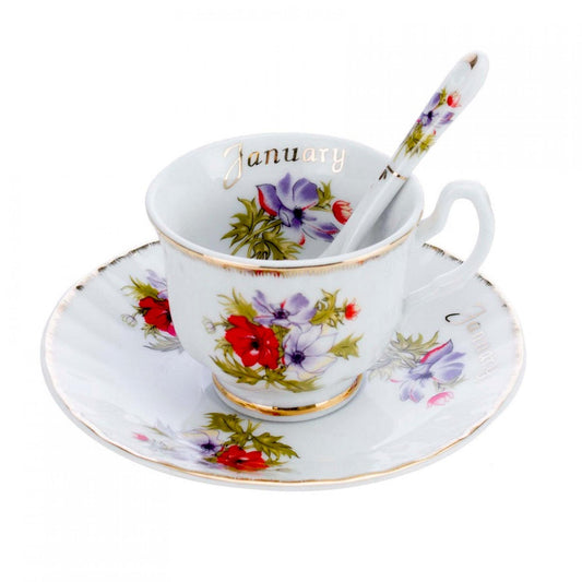 January Floral Pattern Espresso Cup & Saucer