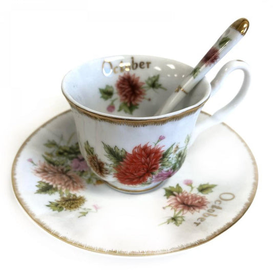 October Floral Pattern Espresso Cup & Saucer