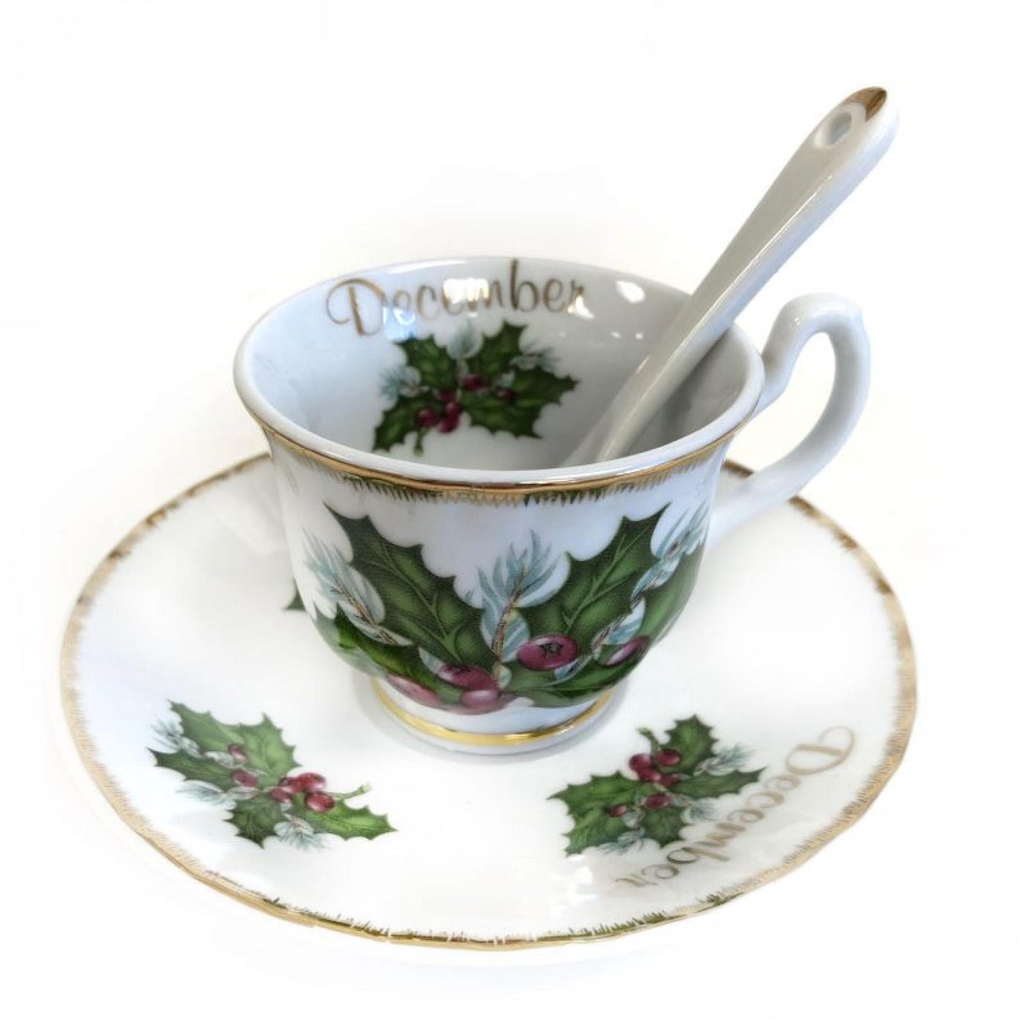 December Holly Berries And Leaves Espresso Cup & Saucer