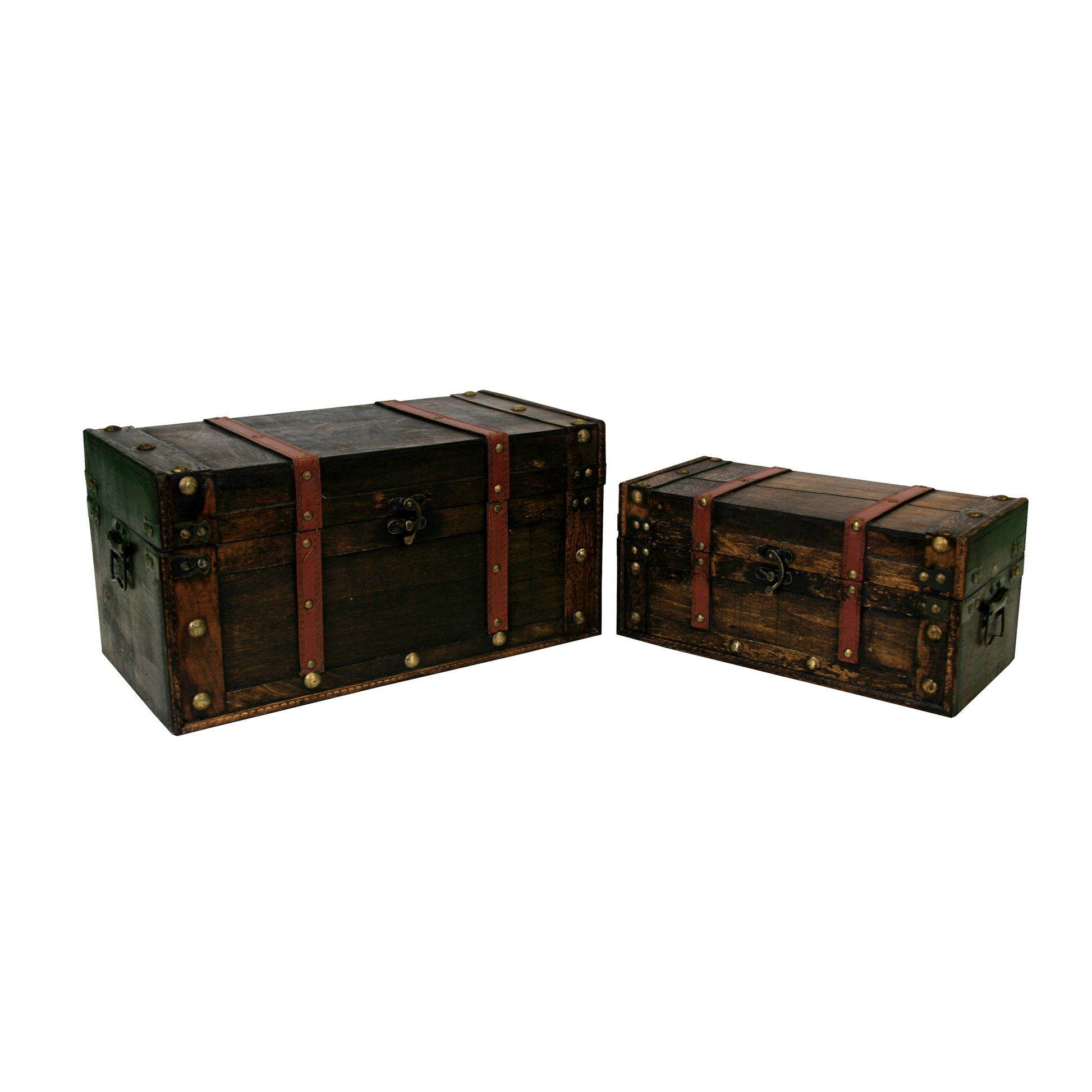 Set Of 2 Steamer Trunk Look With Straps And Metal Accents Decorative Boxes