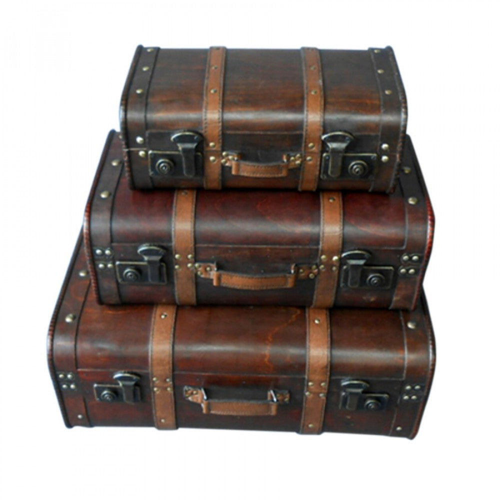 Set Of 3 Suitcases With Classic Metal Locks Decorative Trunks
