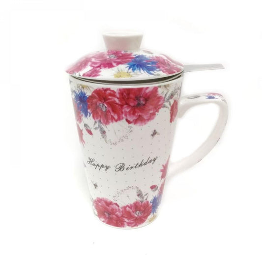 Happy Birthday With Floral Pattern Mug