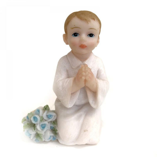 Praying Boy With Bouquet Of Flowers Figurine