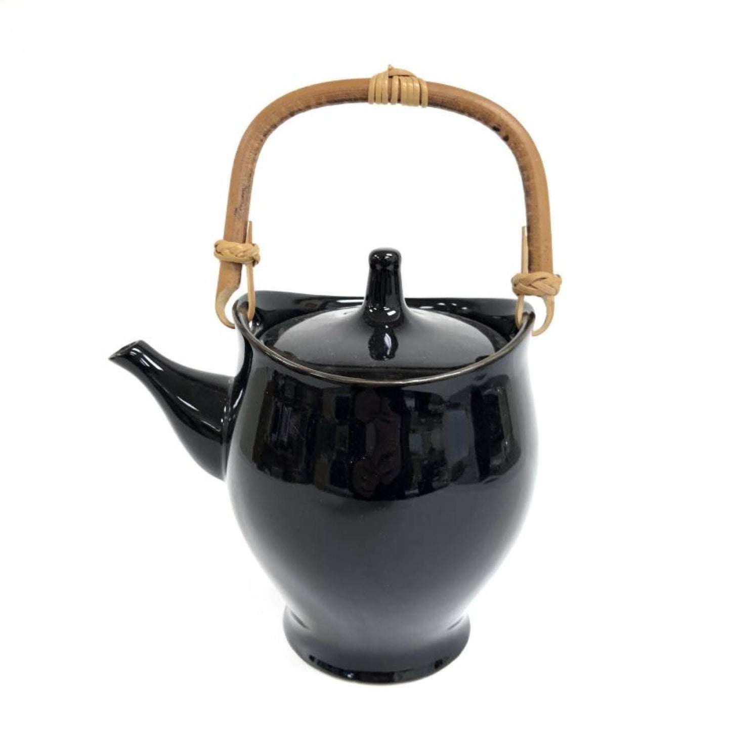 Black With Bamboo Handle Teapot