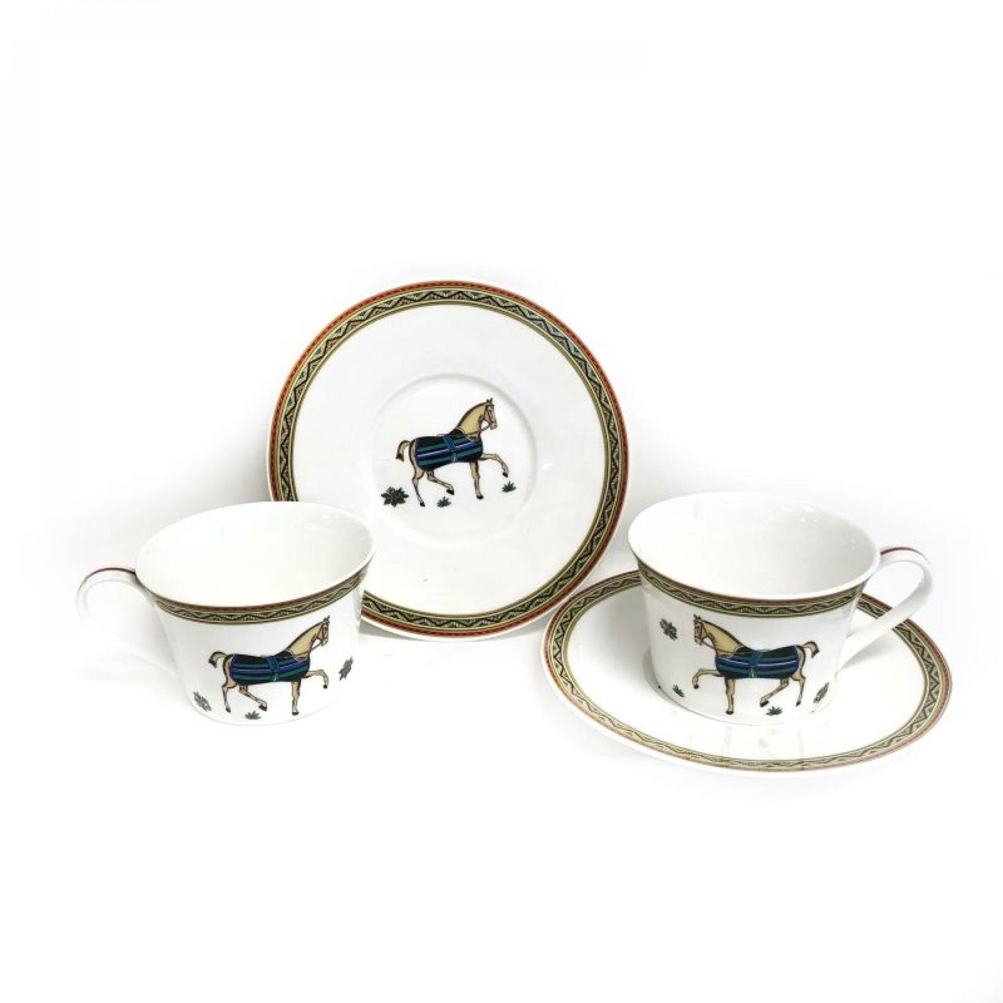 Set Of 2 Dressed Horse With Printed Details Cup & Saucer