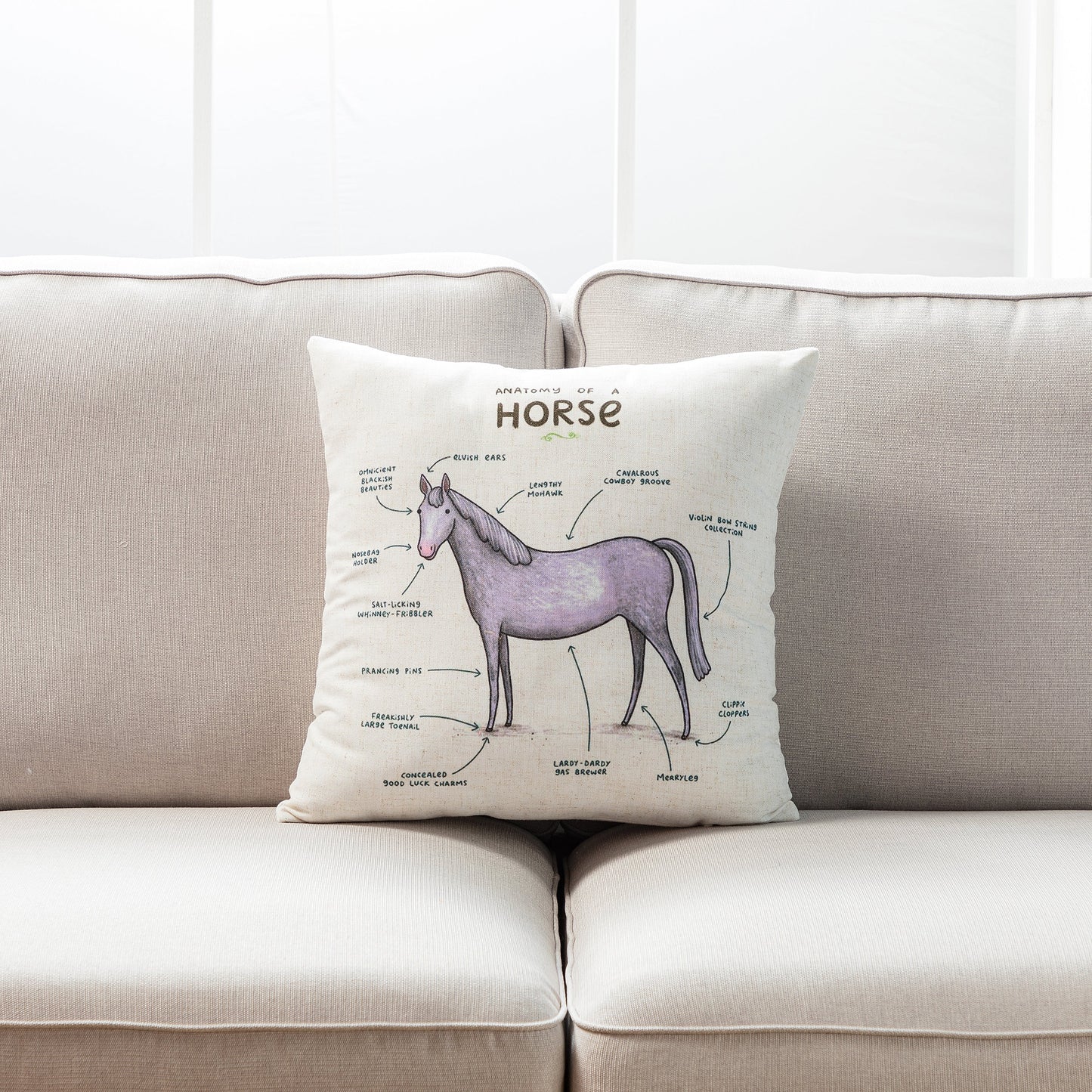 Anatomy Of A Horse With Feather Down Insert Pillow