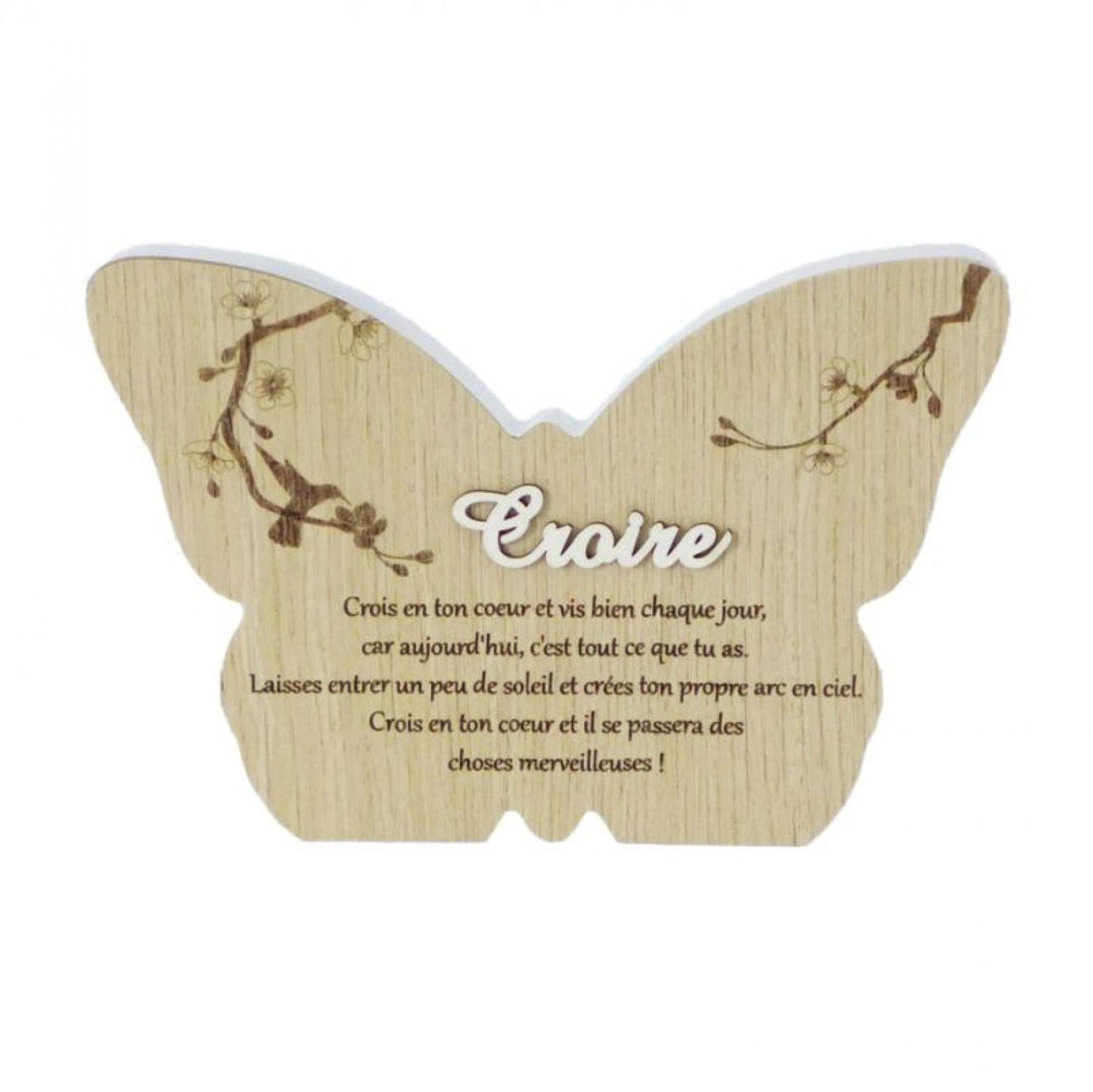 Butterfly Shape With Serenity Saying In French-Croire Plaque