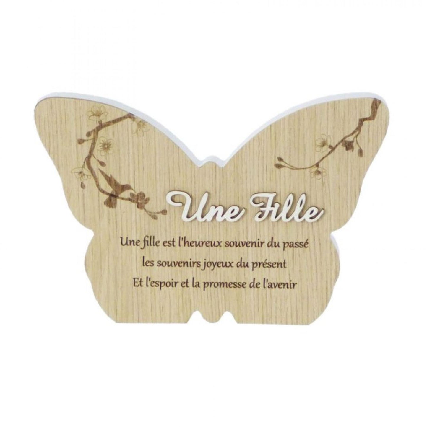 Butterfly Shape With Serenity Saying In French-Une Fille Plaque