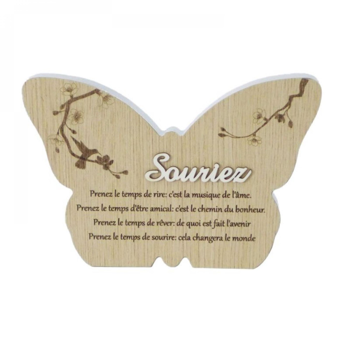 Butterfly Shape With Serenity Saying In French-Souriez Plaque