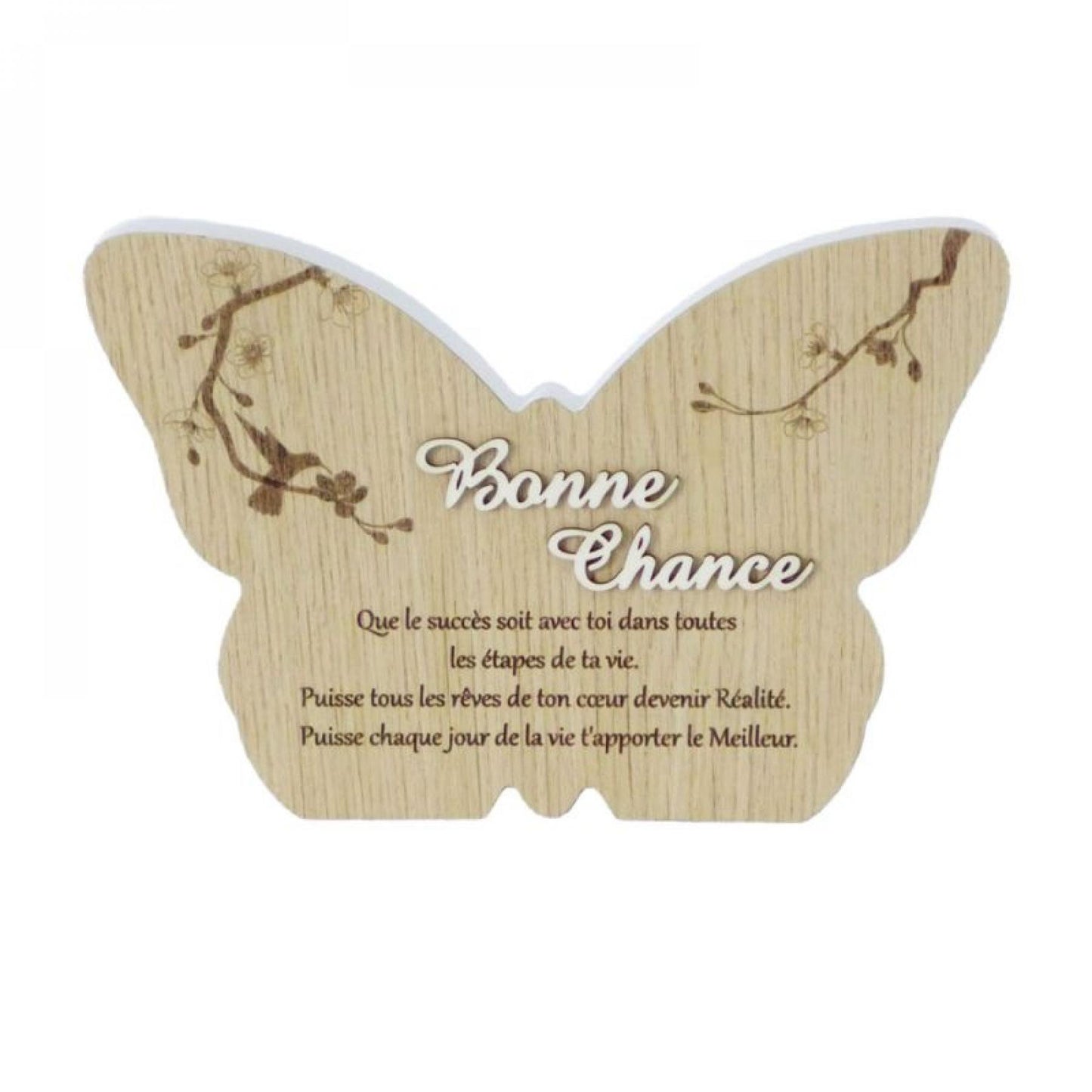 Butterfly Shape With Serenity Saying In French-Bonne Chance Plaque